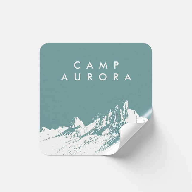 Modern Minimalist Mountain Desaturated Cyan Square Sticker (Creator Uploaded)