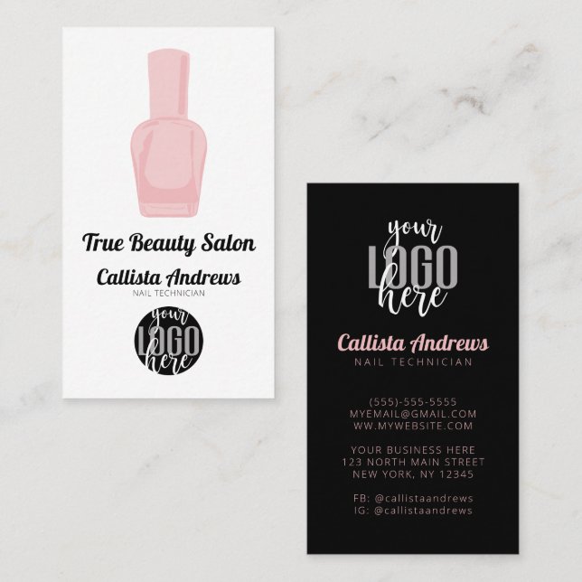 Modern Minimalist Nail Polish Logo Nail Technician Business Card (Front/Back)