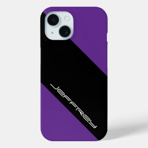 Modern Minimalist, Name, Purple Black, One Stripe iPhone 15 Case