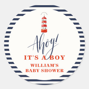 Modern Minimalist Nautical Lighthouse Baby Shower  Classic Round Sticker