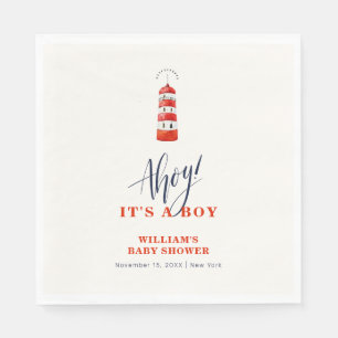 Modern Minimalist Nautical Lighthouse Baby Shower  Napkin