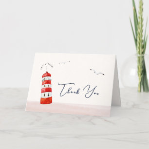 Modern Minimalist Nautical Lighthouse Baby Shower  Thank You Card