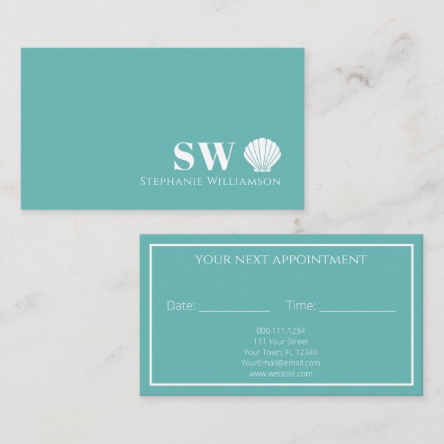 Modern Minimalist Nautical Shell Initials Monogram Appointment Card (Front/Back)