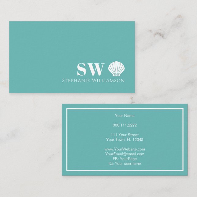 Modern Minimalist Nautical Shell Initials Monogram Business Card (Front/Back)
