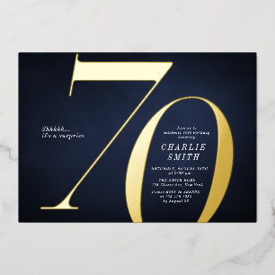 Modern minimalist navy and gold 70th birthday
