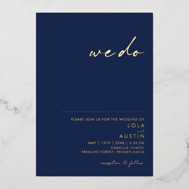 Modern Minimalist Navy And Gold We Do Wedding Real (Front)