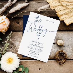 Modern Minimalist Navy and White Wedding Invitation