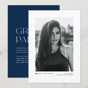 Modern Minimalist Navy Blue 2022 Photo Graduation Announcement