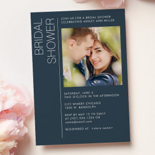 Modern Minimalist Navy Blue Bridal Shower Photo Invitation