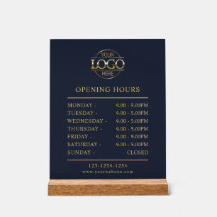 Modern Minimalist Navy Blue Business Opening Hours Acrylic Sign