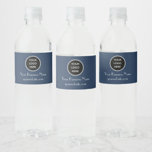 Modern Minimalist Navy Blue Custom logo Modern Water Bottle Label