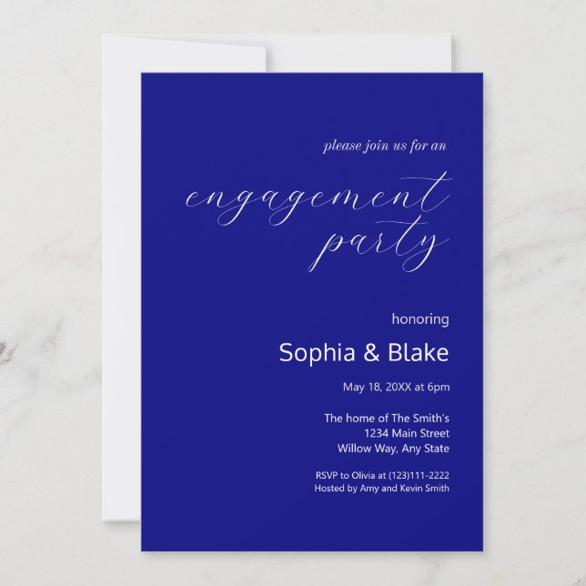 Modern Minimalist Navy Blue Engagement Party Invitation (Front)