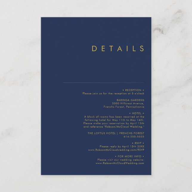 Modern Minimalist Navy Blue | Gold Details Enclosure Card (Front)