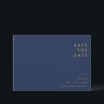 Modern Minimalist Navy Blue | Gold Font Horizontal Save The Date<br><div class="desc">This modern minimalist navy blue | gold font horizontal save the date is perfect for your classy boho wedding. Its simple, unique abstract design accompanied by a contemporary minimal script and a dark navy blue colour palette gives this product a feel of elegant formal luxury while staying simplistic, chic bohemian....</div>
