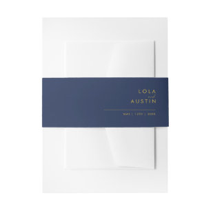 Modern Minimalist Navy Blue   Gold Invitation Belly Band