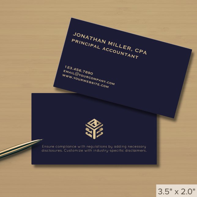 Modern Minimalist Navy Blue Gold Logo Business Card (Creator Uploaded)