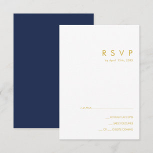 Modern Minimalist Navy Blue Gold RSVP Card