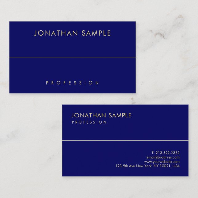 Modern Minimalist Navy Blue Gold Template Elegant Business Card (Front/Back)