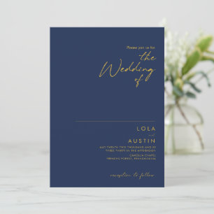 Modern Minimalist Navy Blue   Gold The Wedding Of Invitation