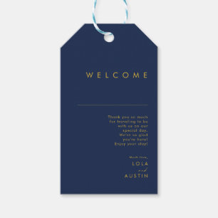 Modern Minimalist Navy Blue   Gold Wedding Welcome Gift Tags