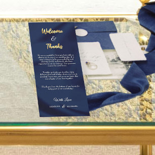 Modern Minimalist Navy Blue & Gold Welcome Thanks