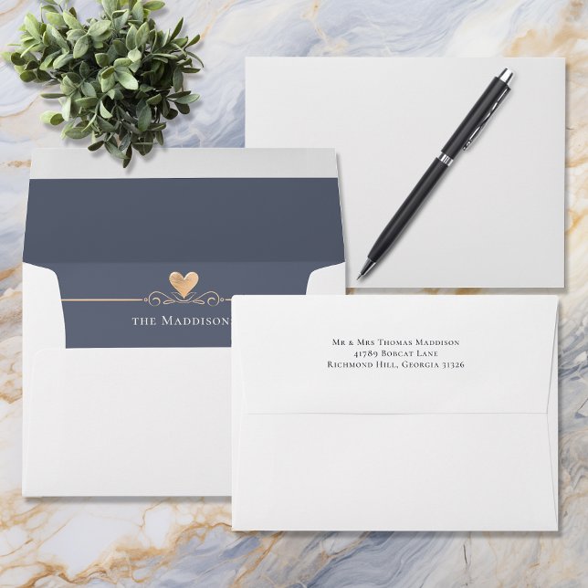 Modern Minimalist Navy Blue Heart Wedding Envelope (Creator Uploaded)