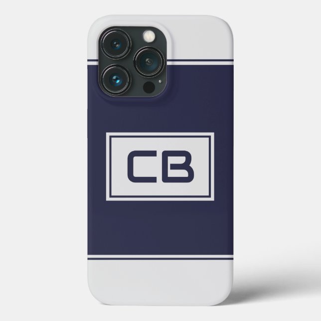 Modern Minimalist Navy Blue Monogram Case-Mate iPhone Case (Back)