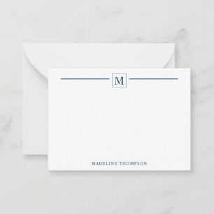 Modern Minimalist Navy Blue Monogram Line Square Card