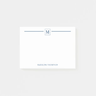 Modern Minimalist Navy Blue Monogram Line Square Post-it Notes