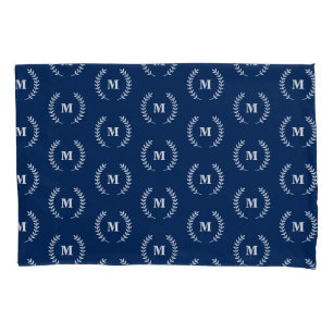 Modern Minimalist Navy Blue Monogram Pattern Pillowcase