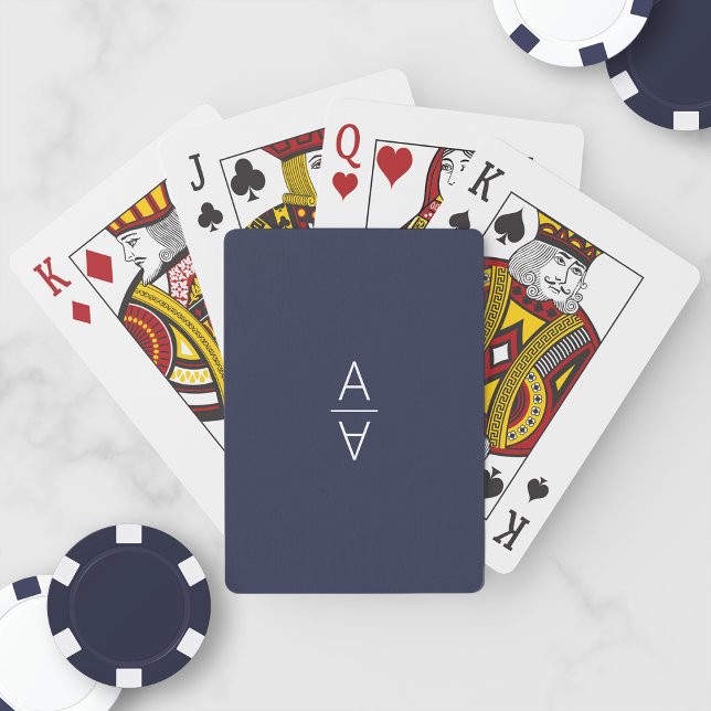 Modern Minimalist Navy Blue Personalized Monogram Playing Cards (Creator Uploaded)