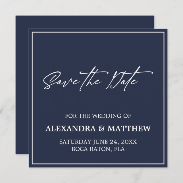 Modern Minimalist Navy Blue  Save The Date (Front/Back)