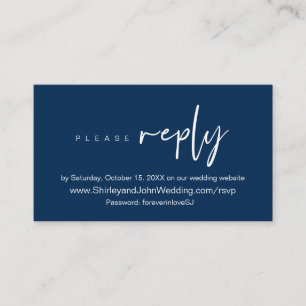 Modern Minimalist, Navy blue Script, Online RSVP Enclosure Card