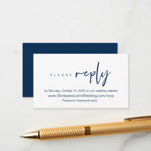Modern Minimalist, Navy blue Script, Online RSVP Enclosure Card