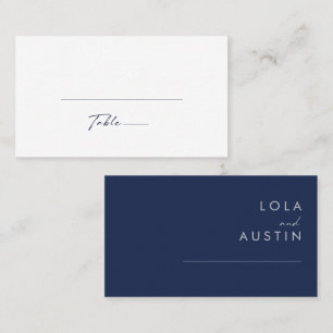 Modern Minimalist Navy Blue   Silver Flat Wedding Place Card