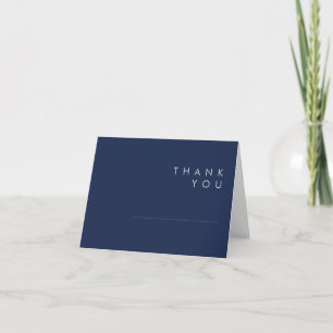 Modern Minimalist Navy Blue   Silver Folded Thank You Card