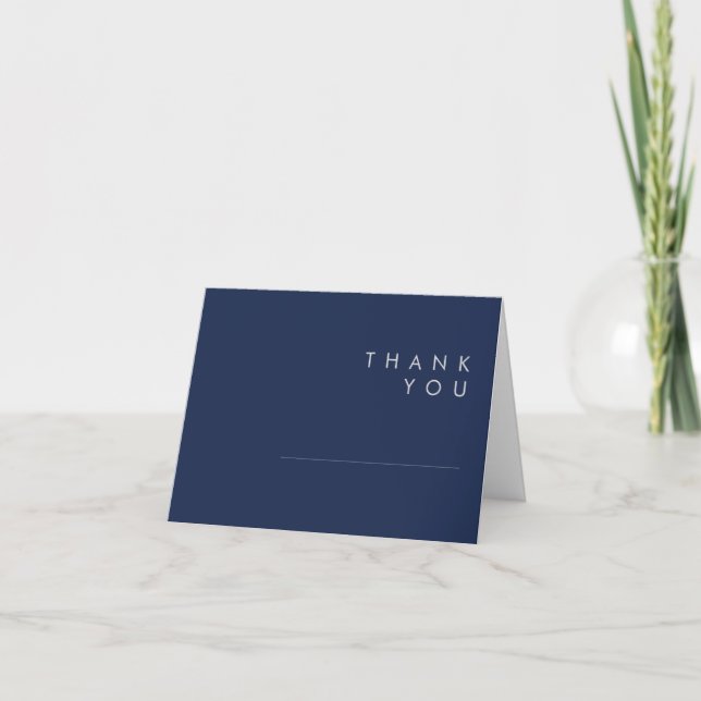 Modern Minimalist Navy Blue | Silver Folded Thank You Card (Front)