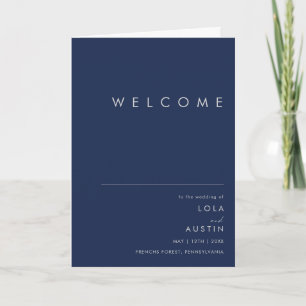 Modern Minimalist Navy Blue Silver Folded Wedding Program