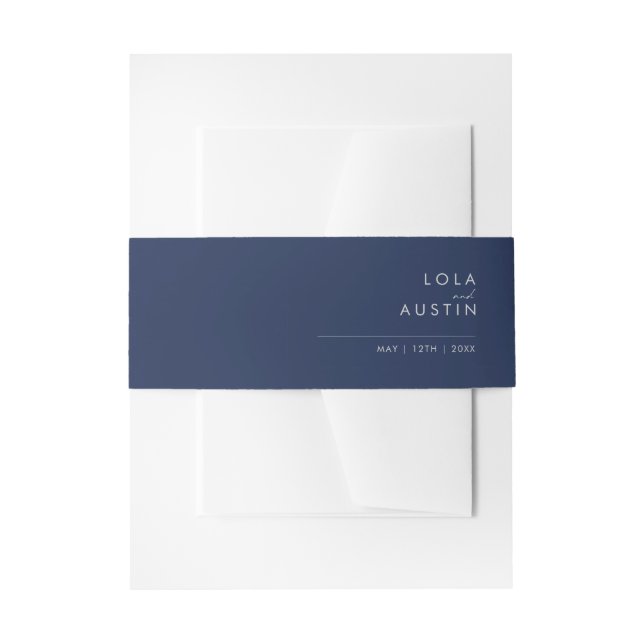 Modern Minimalist Navy Blue | Silver Invitation Belly Band (Front Example)