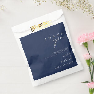 Modern Minimalist Navy Blue   Silver Thank You Favour Bag