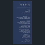 Modern Minimalist Navy Blue Silver Wedding Dinner Menu<br><div class="desc">This modern minimalist navy blue silver wedding dinner menu is perfect for your classy boho wedding. Its simple, unique abstract design accompanied by a contemporary minimal script and a dark navy blue colour palette gives this product a feel of elegant formal luxury while staying simplistic, chic bohemian. Keep it as...</div>