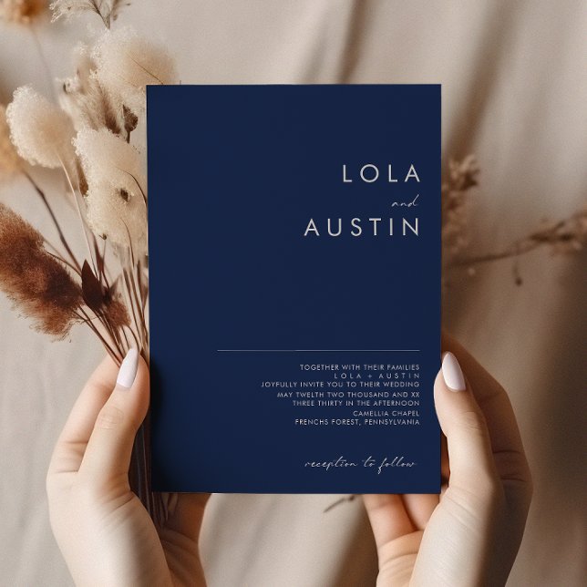 Modern Minimalist Navy Blue | Silver Wedding Invitation (Creator Uploaded)
