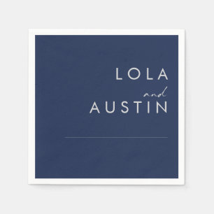 Modern Minimalist Navy Blue   Silver Wedding Napkin