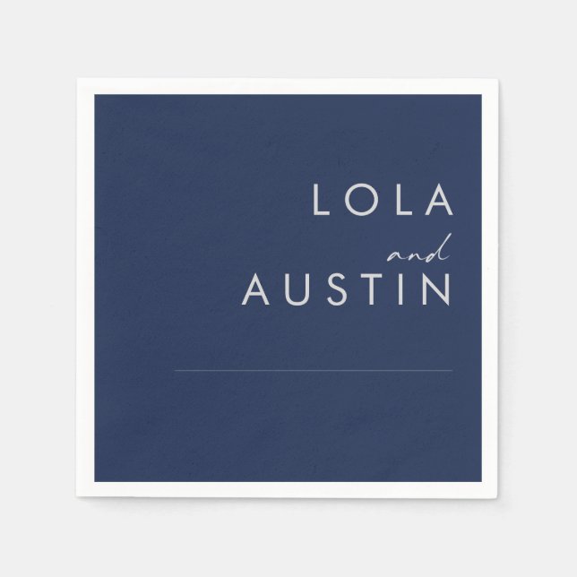 Modern Minimalist Navy Blue | Silver Wedding Napkin (Front)