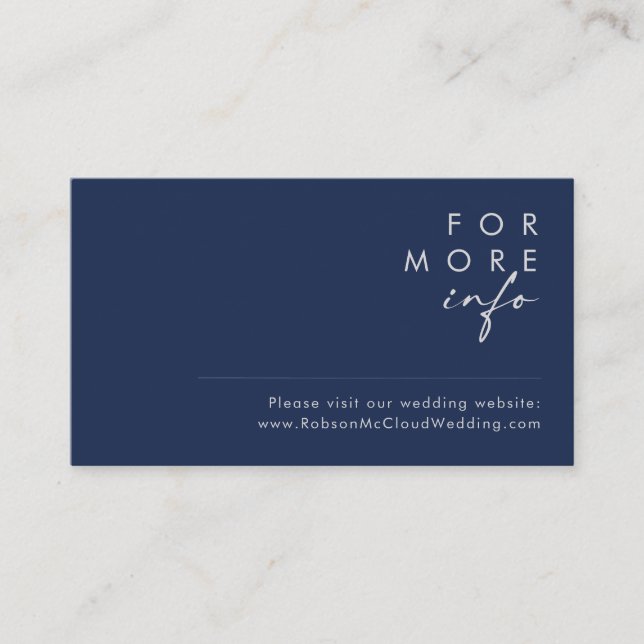 Modern Minimalist Navy Blue Silver Wedding Website Enclosure Card (Front)