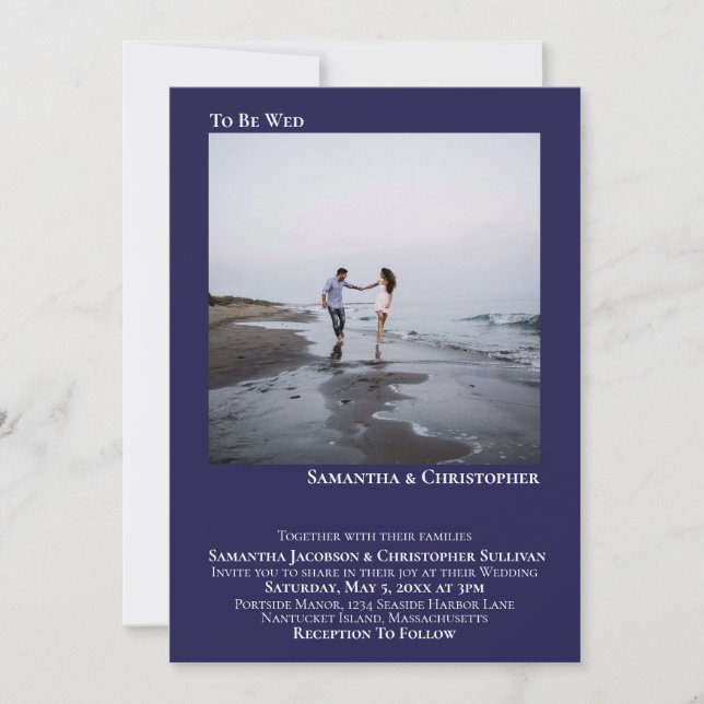 Modern Minimalist Navy Blue Simple Photo Wedding Invitation (Front)