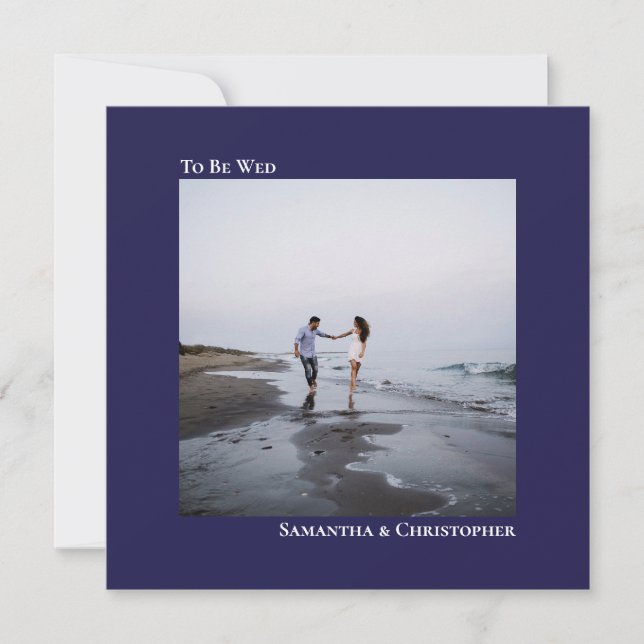 Modern Minimalist Navy Blue Square Photo Wedding Invitation (Front)