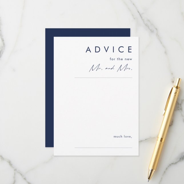 Modern Minimalist Navy Blue Wedding  Advice Card (Front/Back In Situ)