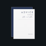 Modern Minimalist Navy Blue Wedding  Advice Card<br><div class="desc">This modern minimalist navy blue wedding advice card is perfect for your classy boho wedding. Its simple, unique abstract design accompanied by a contemporary minimal script and a dark navy blue colour palette gives this product a feel of elegant formal luxury while staying simplistic, chic bohemian. Keep it as is,...</div>