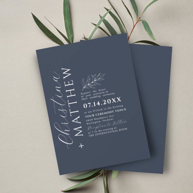 Modern Minimalist Navy Blue Wedding Invitation (Creator Uploaded)